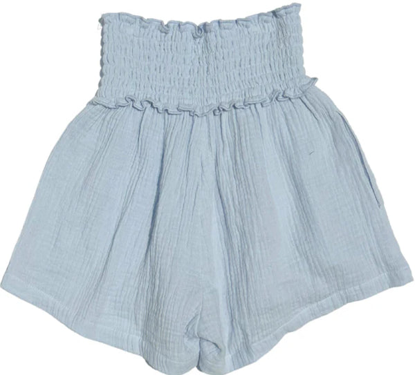 Sadie Shorts - Pleat Blue Gauze - Born Childrens Boutique