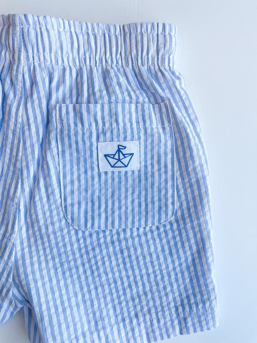 James Shorts - Light Blue/White Stripe Seersucker - Born Childrens Boutique