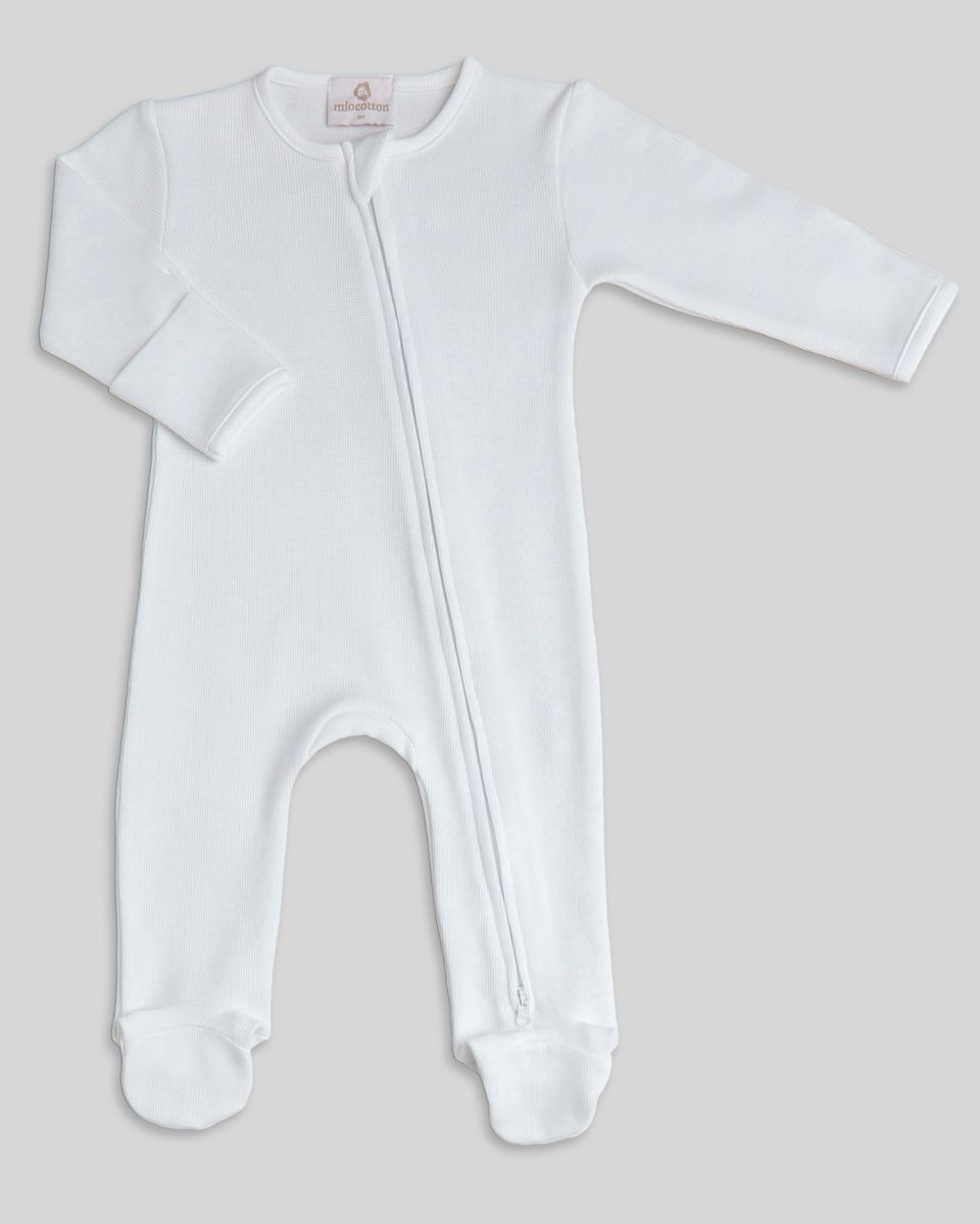 Zipper Footie Indigo Special Knit White