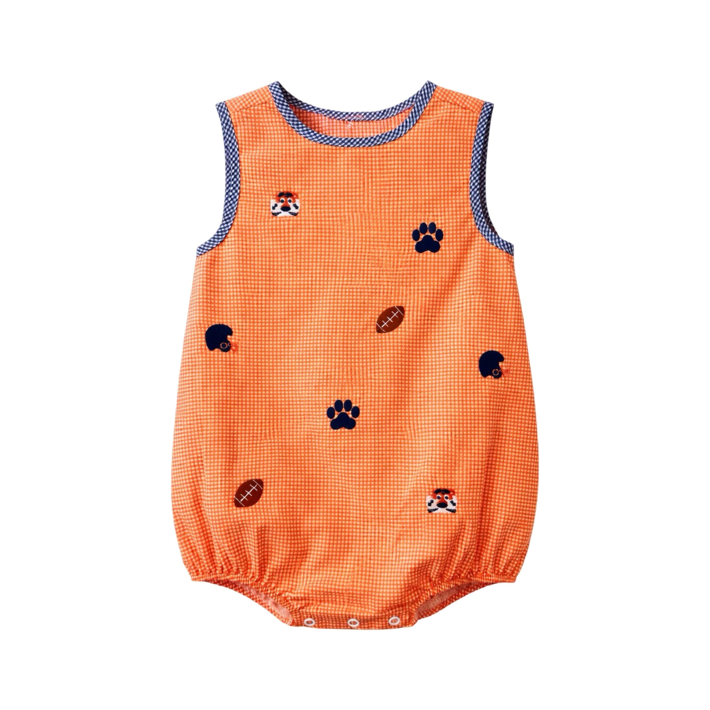 Luca Bubble Embroidered Orange Navy Tiger - Born Childrens Boutique
