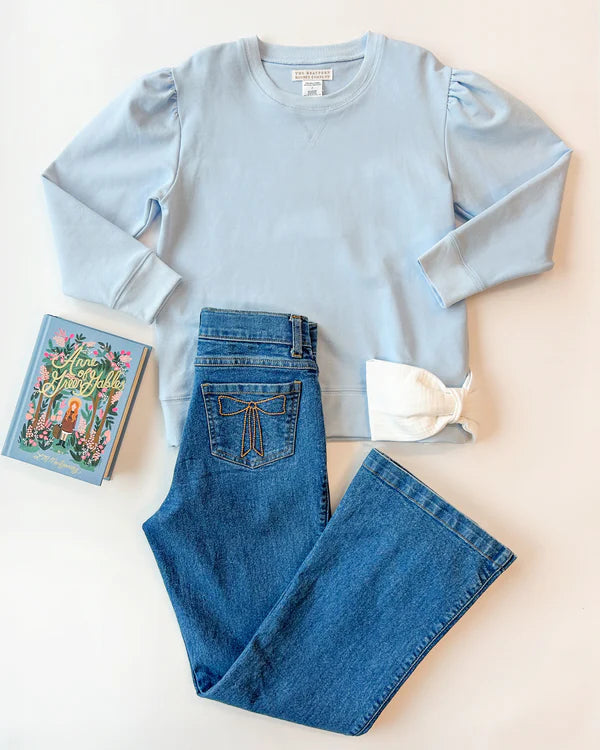 Cassidy Comfy Crewneck - Beale Street Blue with Worth Avenue White - Born Childrens Boutique