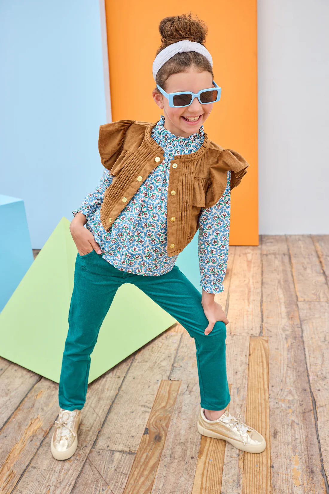 Twiggy Pant - Peacock Velvet - Born Childrens Boutique