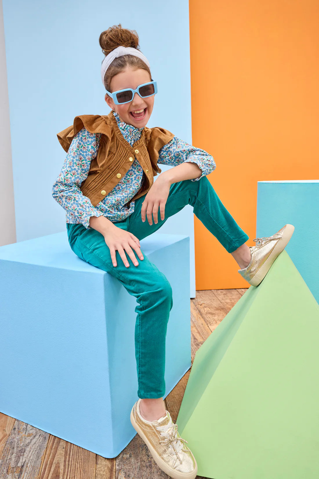 Twiggy Pant - Peacock Velvet - Born Childrens Boutique