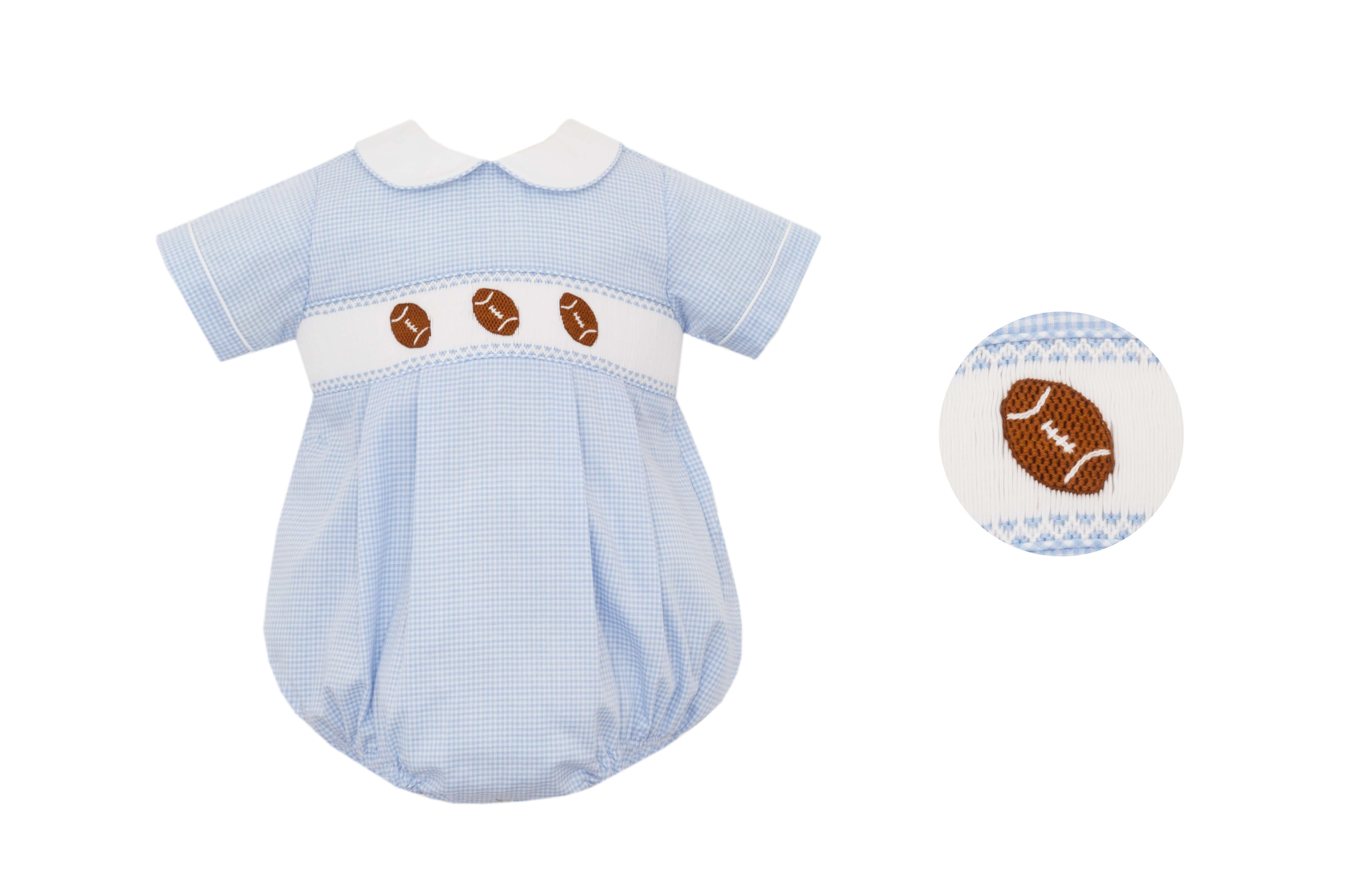 Football Boy Blue Gingham SS Bubble - Born Childrens Boutique