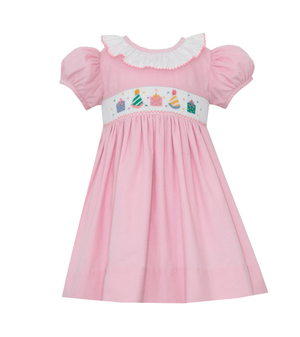 125D SS Pink Corduroy Birthday Dress - Born Childrens Boutique