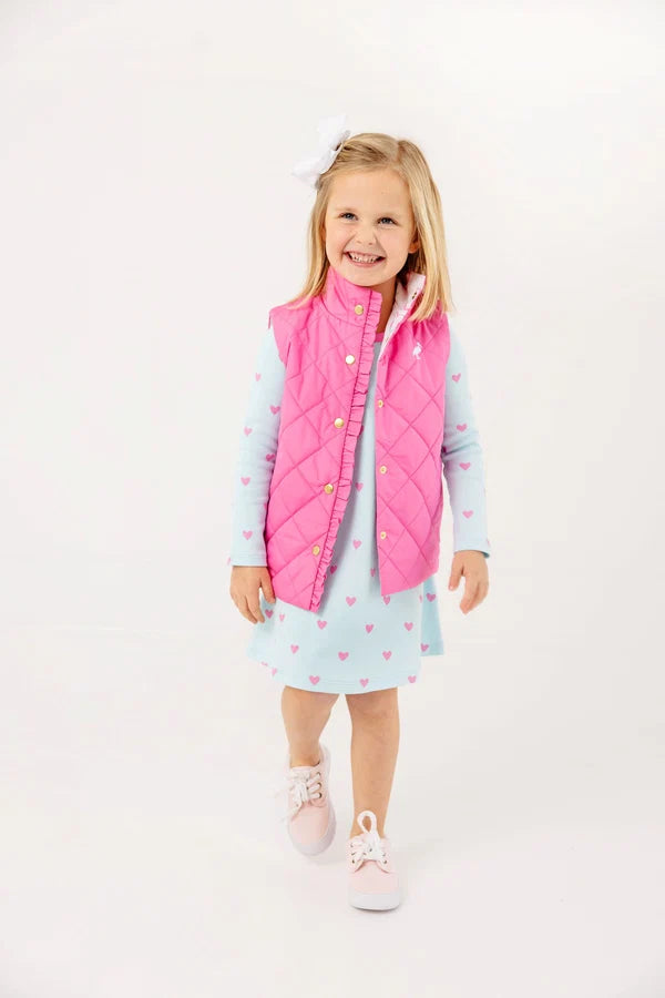 LS Polly Play Dress Heart Eyes (Belhaven Blue) with Winter Park Pink - Born Childrens Boutique