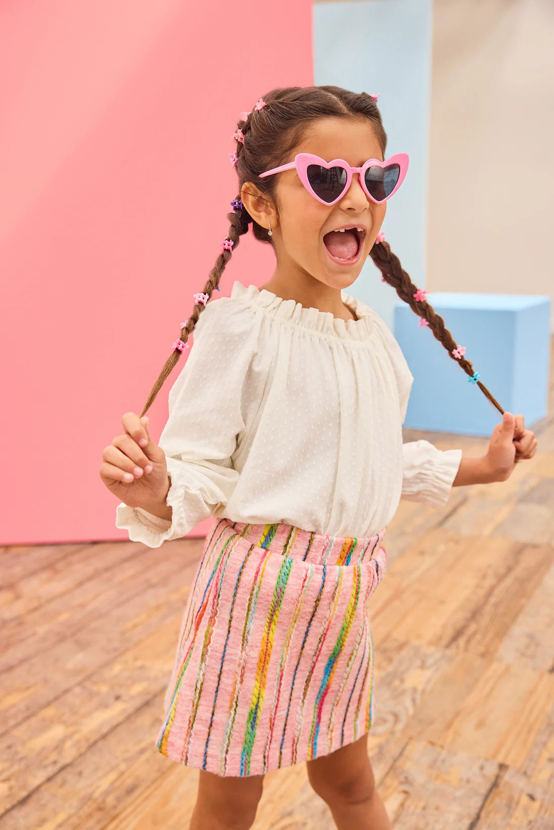 Mini Skirt - Wavy Pink Multi Wool - Born Childrens Boutique
