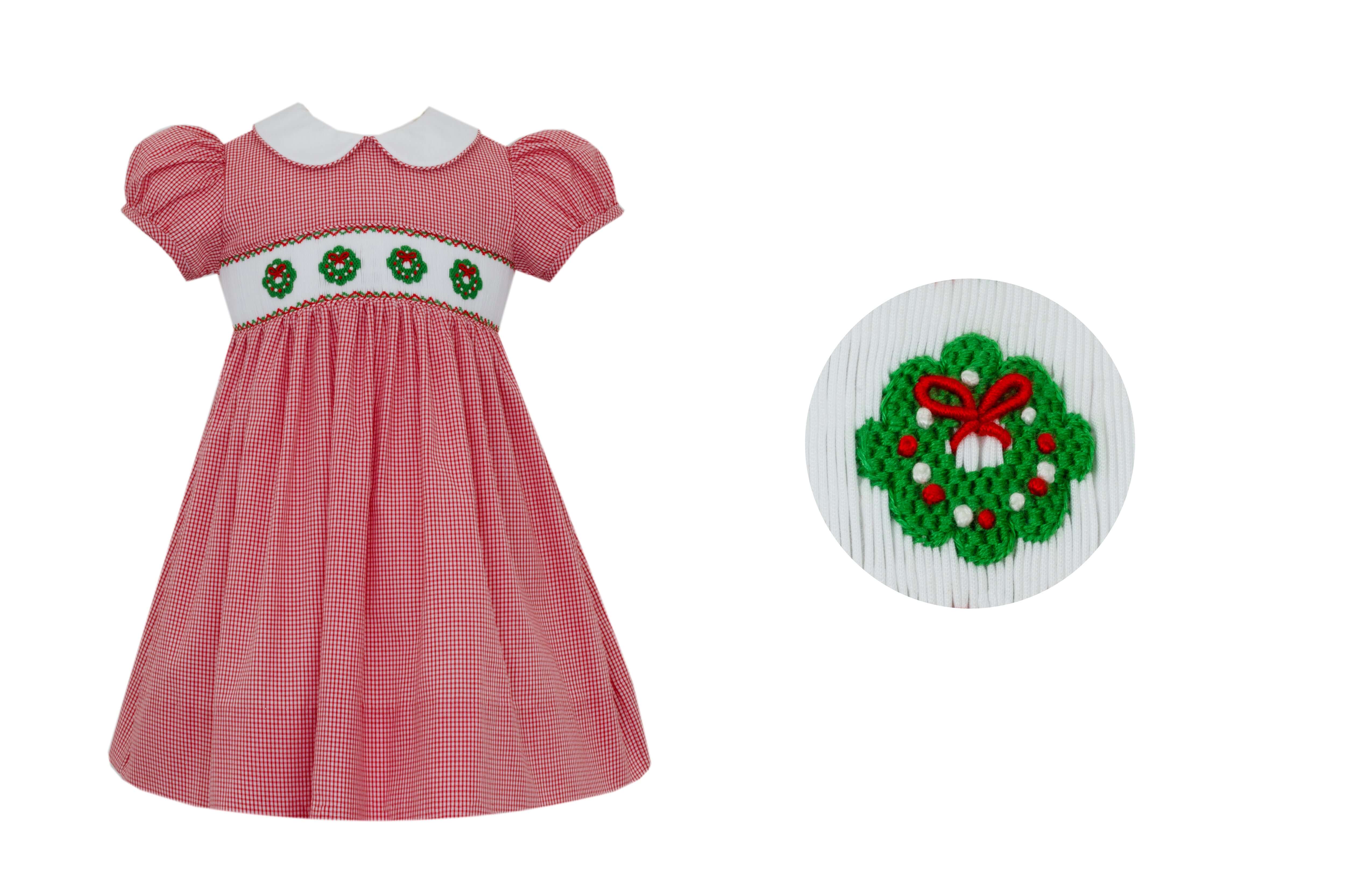 Wreath Dress Red Check - Born Childrens Boutique