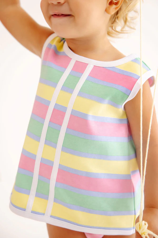 Mary Simms Bloomer Set - Samford Stripe (Hamptons Hot Pink) with Worth Avenue White - Born Childrens Boutique
