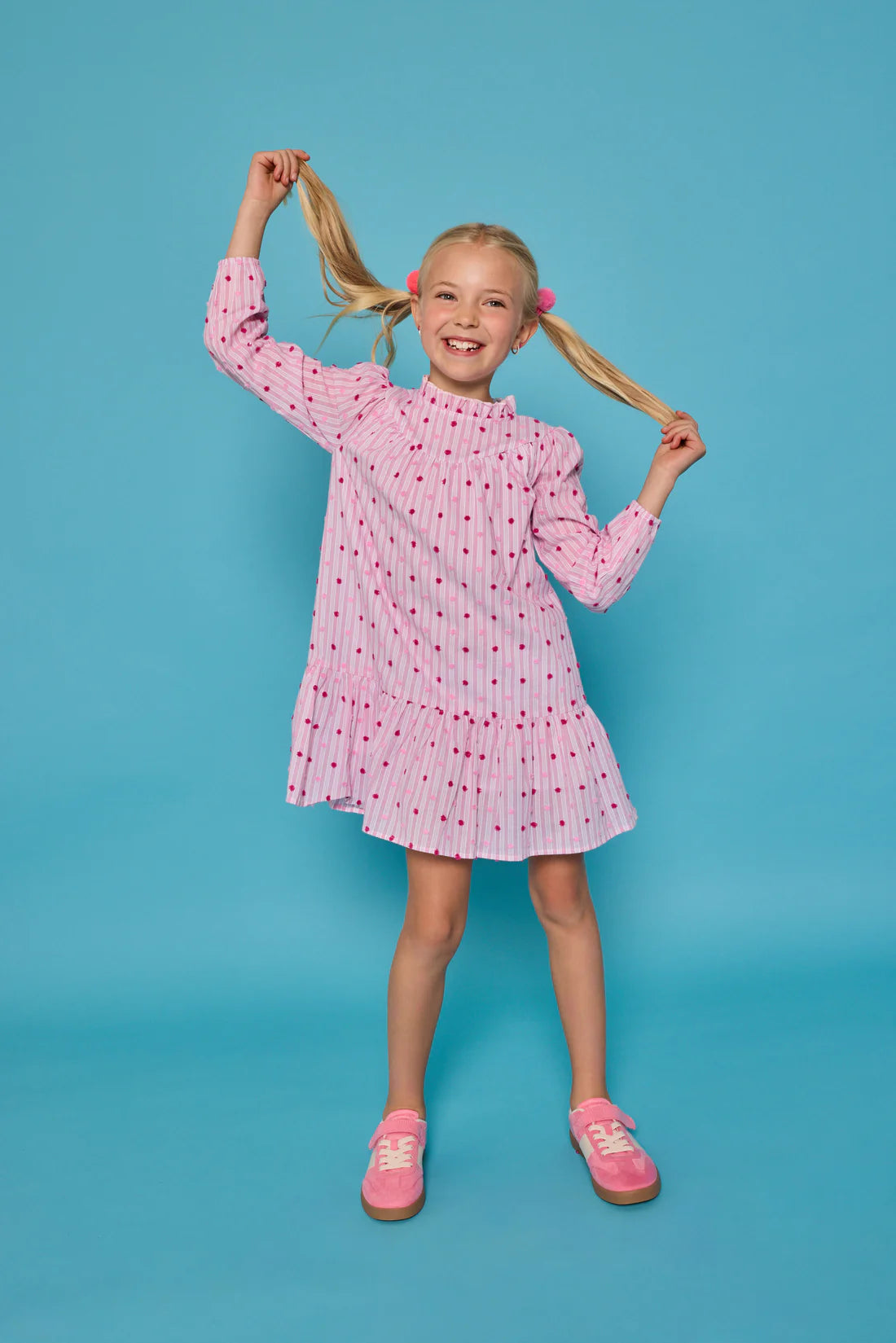 Pre-Order Jody Dress - Magenta Clip Dot Stripe