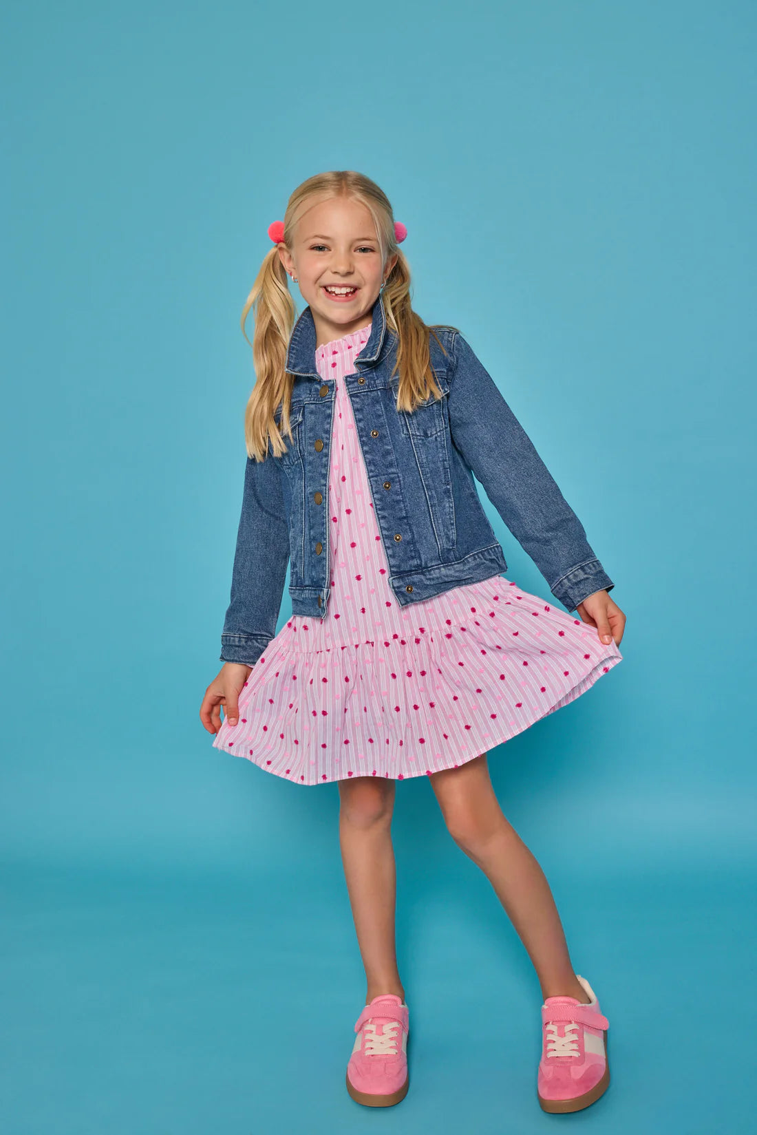 Pre-Order Jody Dress - Magenta Clip Dot Stripe