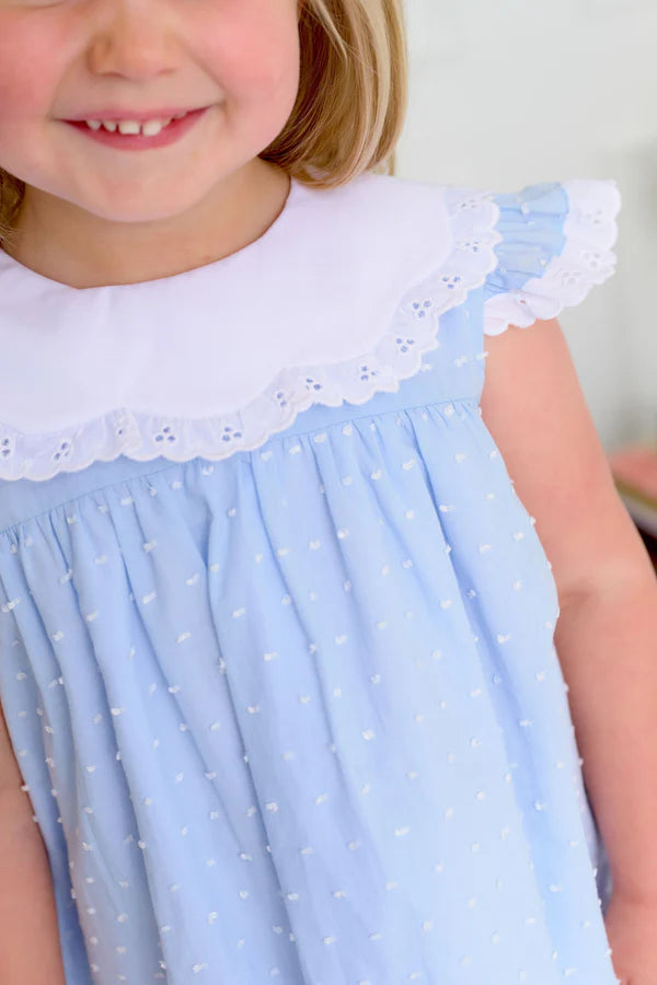 Franny Frock - Sarasota Sky Dallas Dot with Worth Avenue White - Born Childrens Boutique
