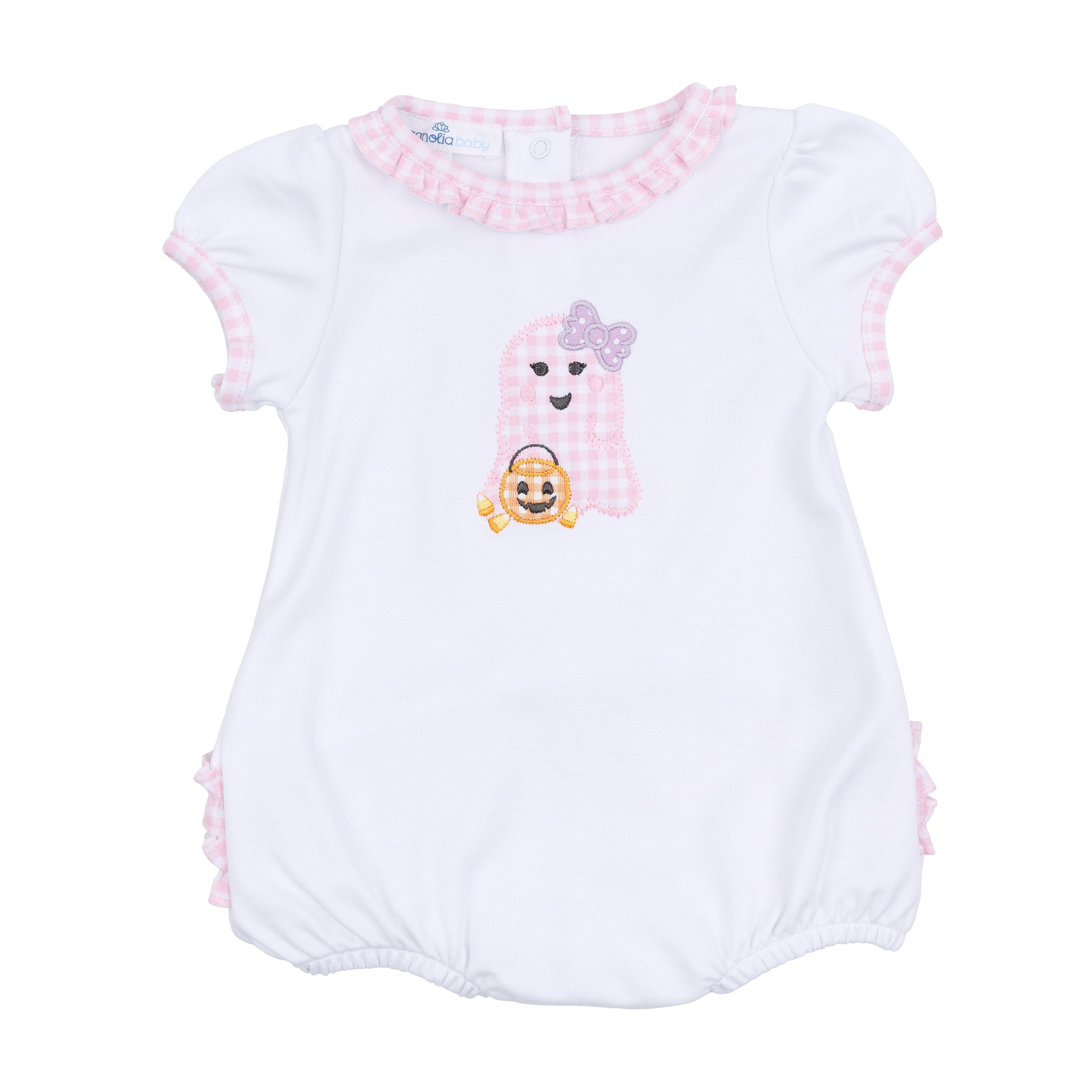 Boo Crew! Applique Ruffle SS Bubble Light Pink - Born Childrens Boutique