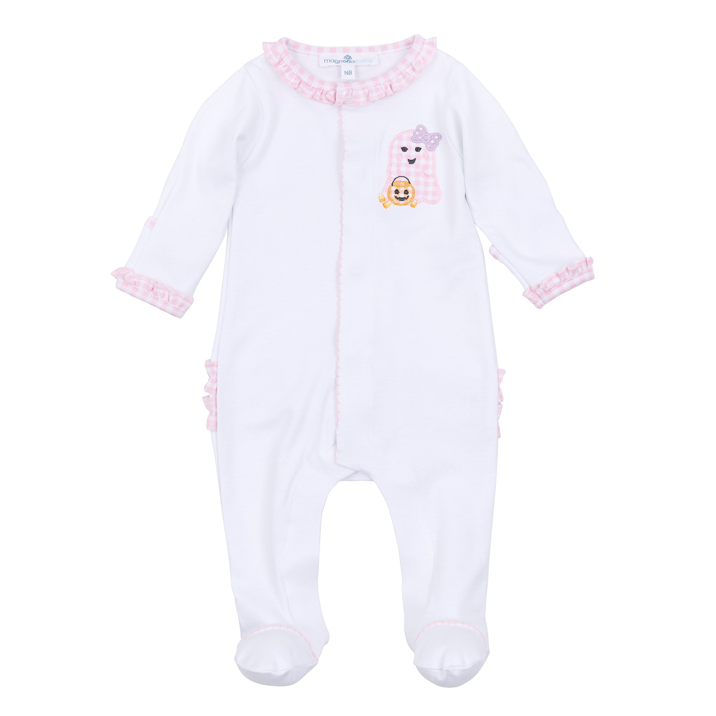 Boo Crew! Applique Ruffle Footie Light Pink - Born Childrens Boutique
