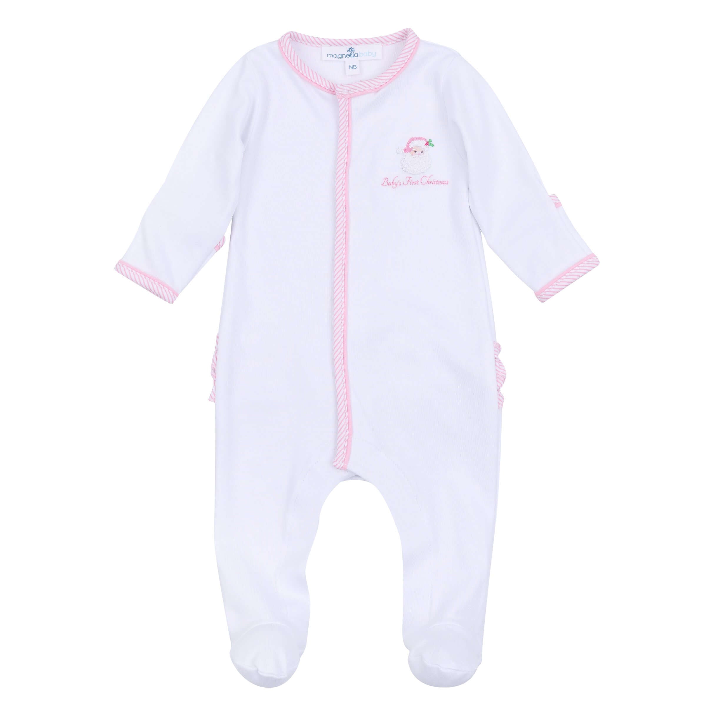 Santa Baby Emb Baby's First Christmas Ruffle Footie Pk - Born Childrens Boutique