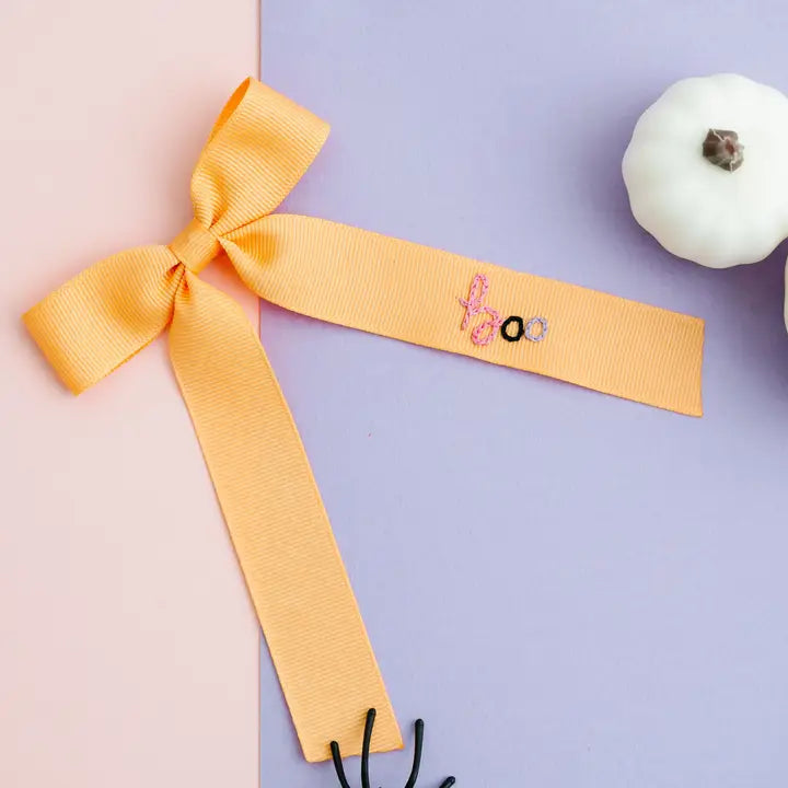 Small Script Boo Bow - Pale Orange - Born Childrens Boutique