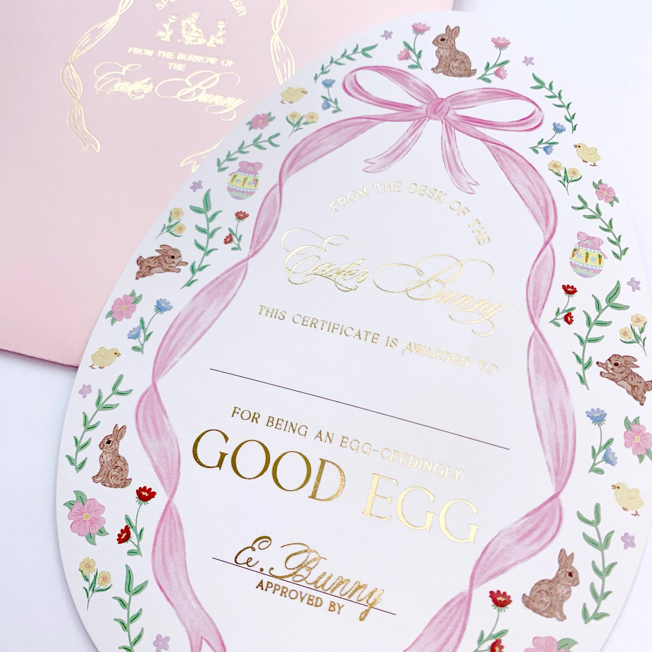 Easter Bunny Good Egg Certificate and Envelope Pink - Born Childrens Boutique