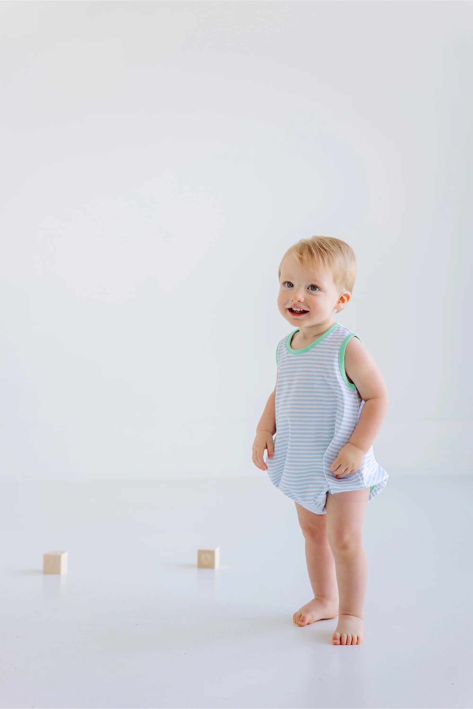 Patton Play Bubble - Buckhead Blue Stripe with Grace Bay Green - Born Childrens Boutique