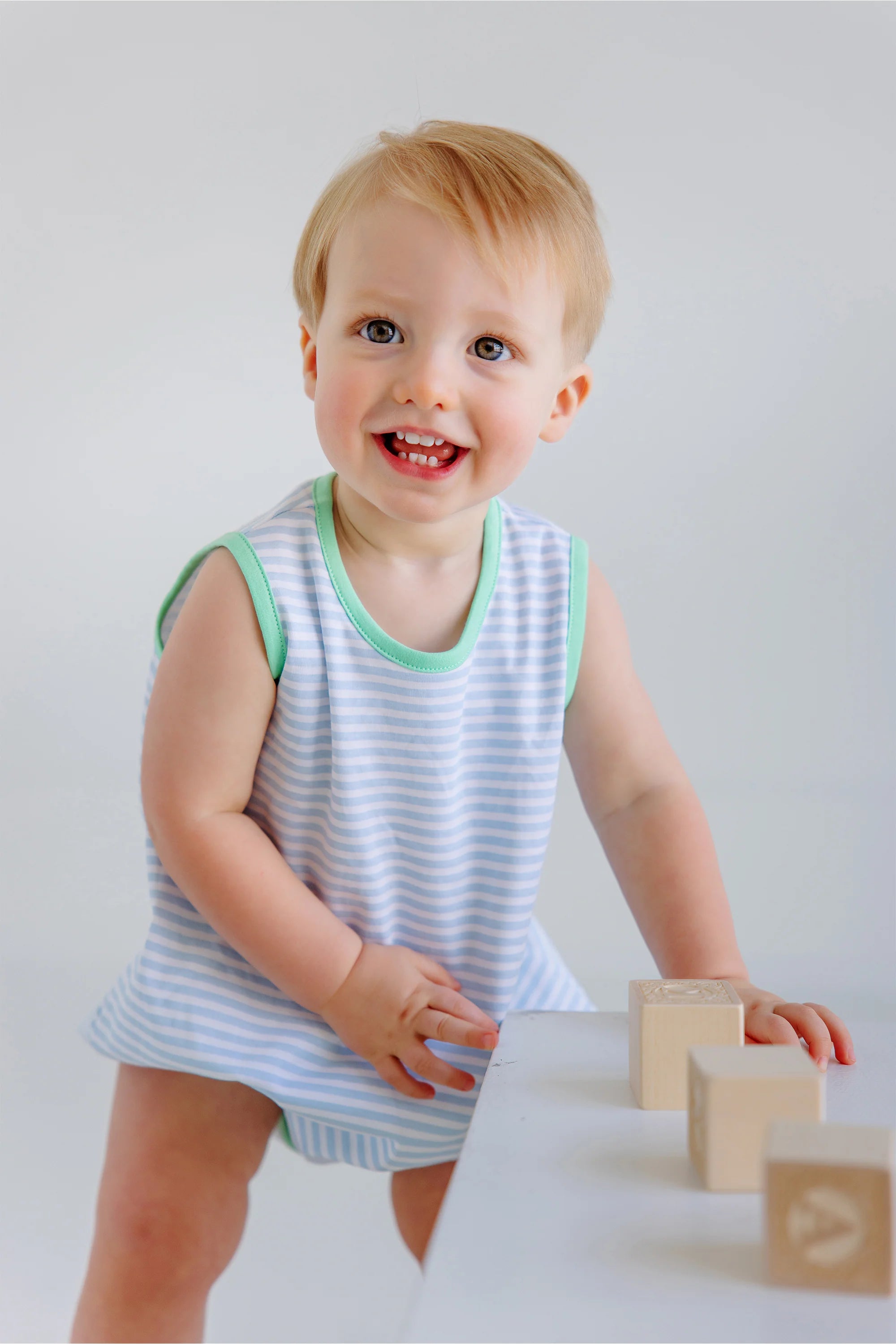 Patton Play Bubble - Buckhead Blue Stripe with Grace Bay Green - Born Childrens Boutique