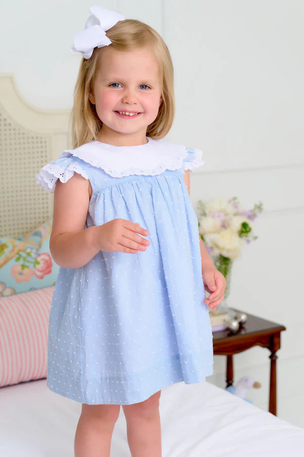 Franny Frock - Sarasota Sky Dallas Dot with Worth Avenue White - Born Childrens Boutique
