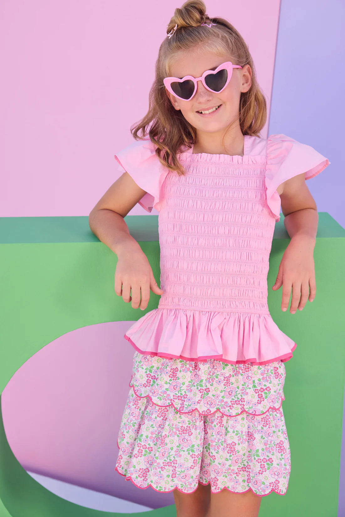 Two Tiered Skort - Pink Bloomsbury Blossoms - Born Childrens Boutique