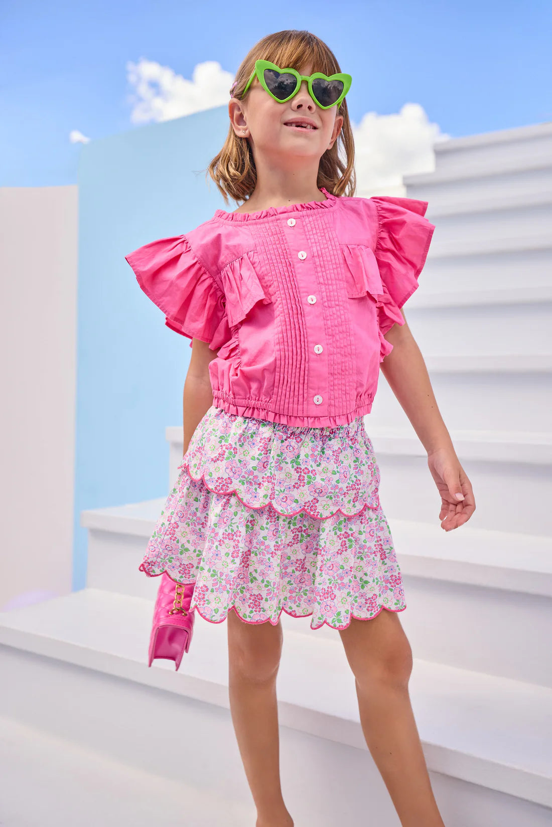 Two Tiered Skort - Pink Bloomsbury Blossoms - Born Childrens Boutique