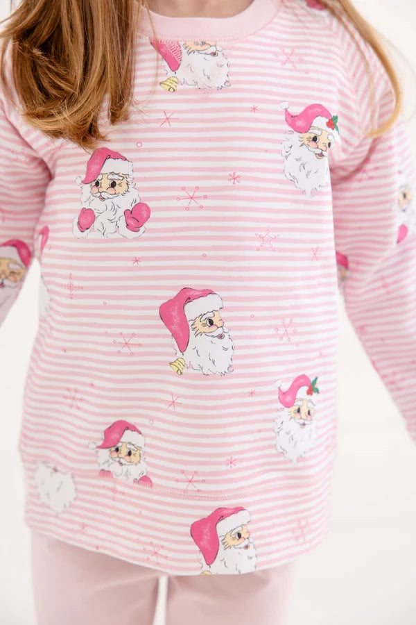 Cassidy Comfy Crewneck - Dear Santa (Palm Beach Pink Stripe) with Palm Beach Pink - Born Children's Boutique