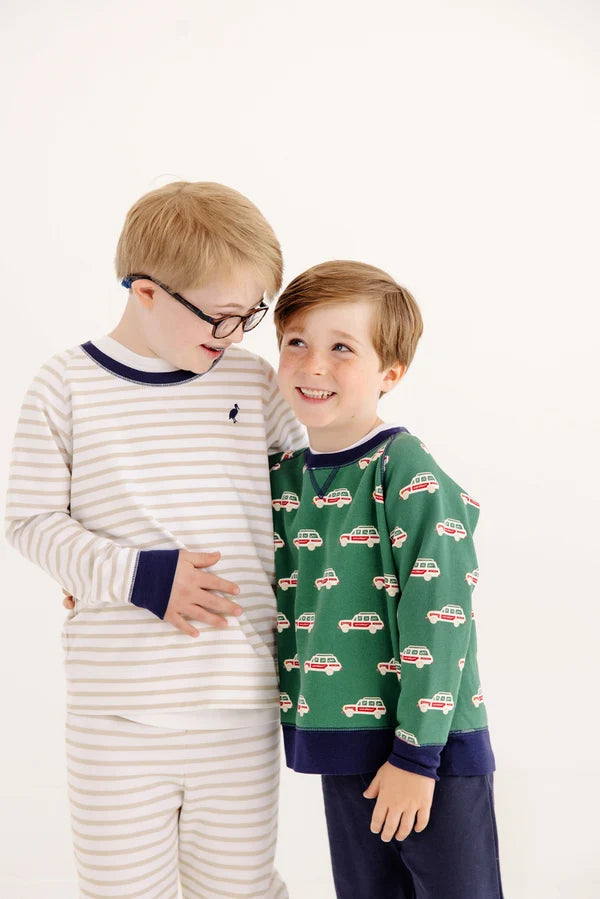 Cassidy and Gates Sweat Set - Keeneland Khaki Stripe & Nantucket Navy
