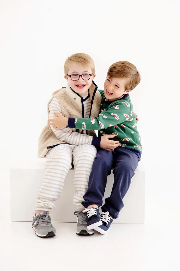 Cassidy and Gates Sweat Set - Keeneland Khaki Stripe & Nantucket Navy