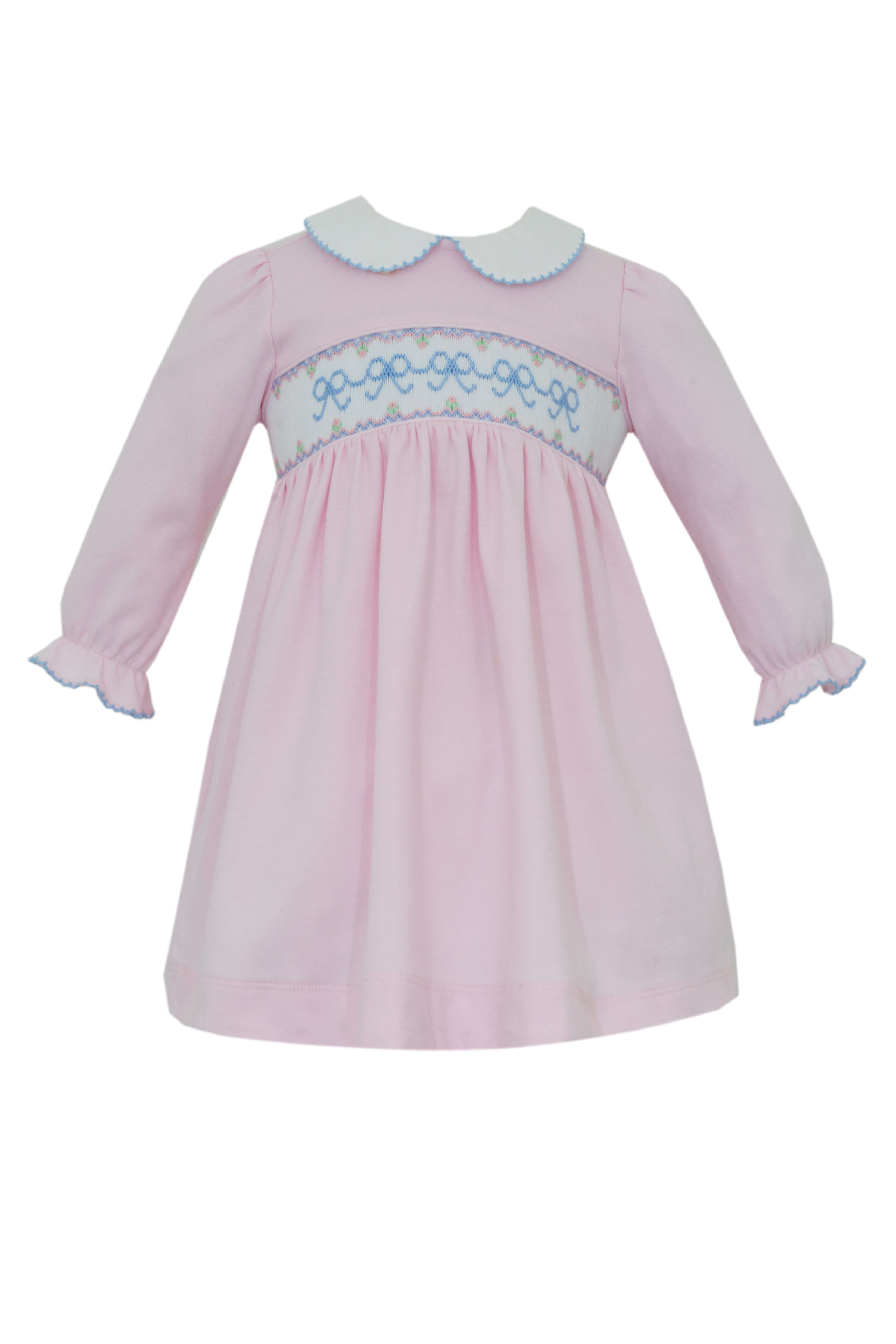 Bows Knit Dress Pink L/S - Born Childrens Boutique