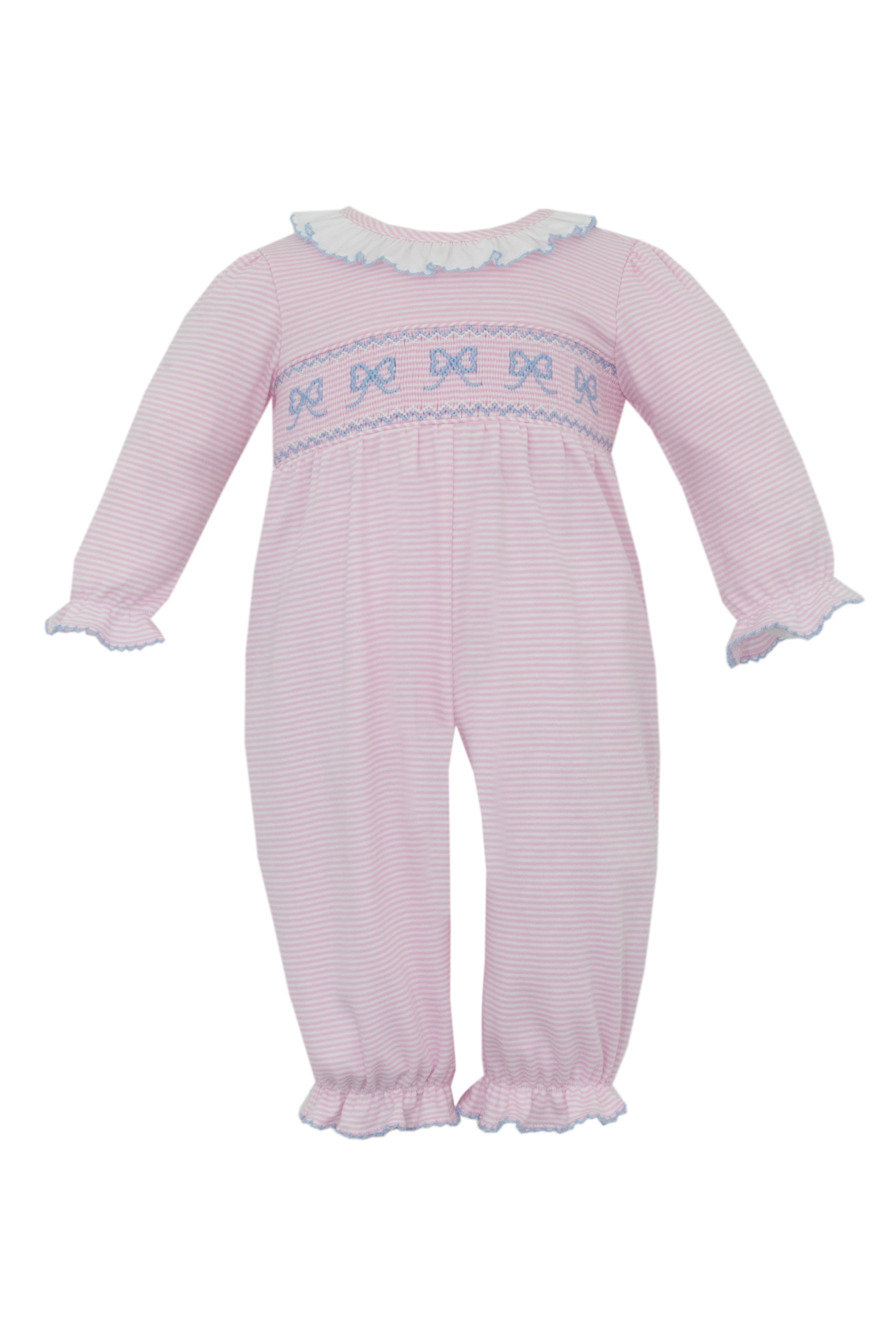 Bows Pink Knit Stripe Footie