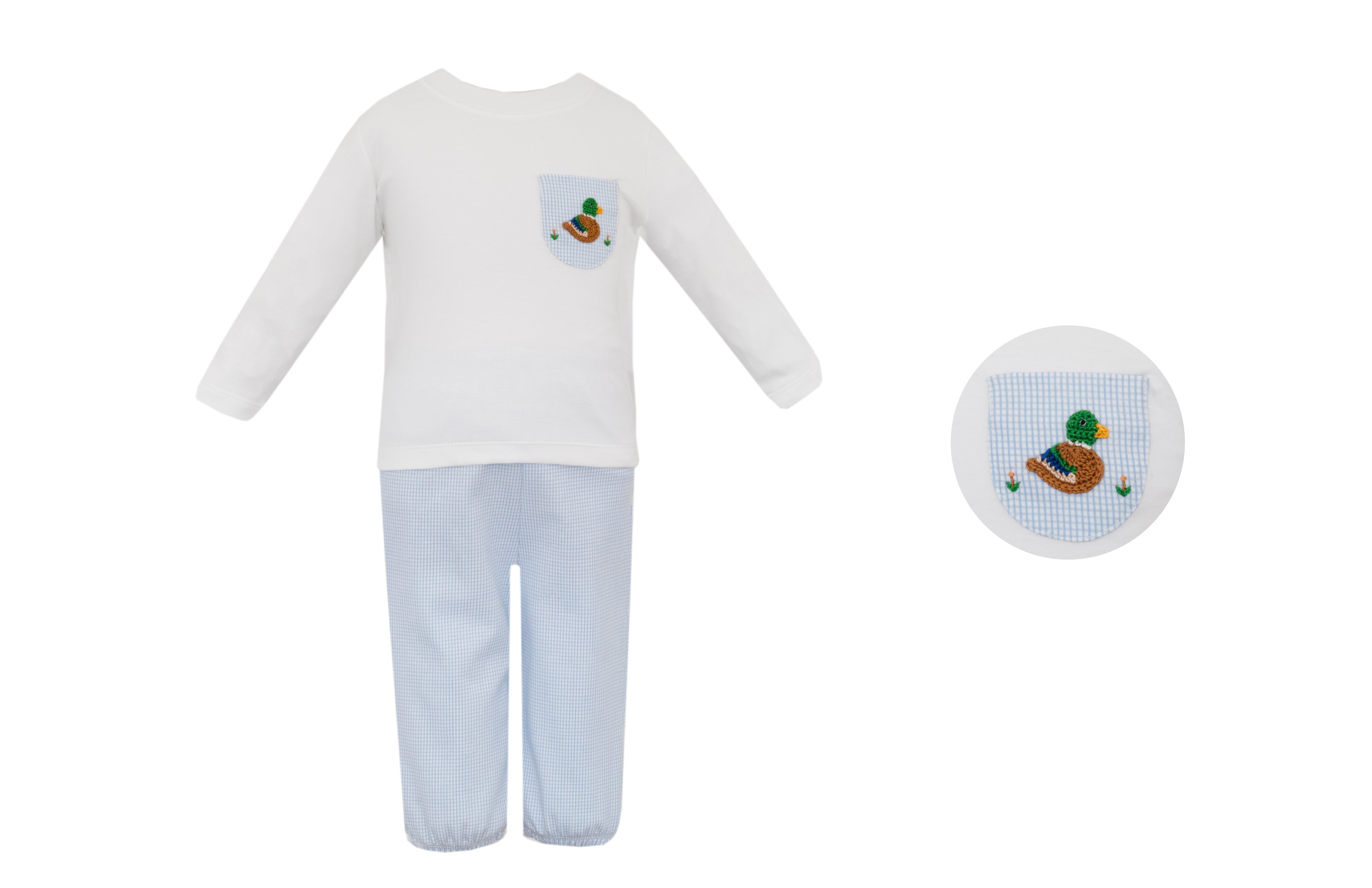 Mallard Duck Blue Check Pant Set - Born Childrens Boutique