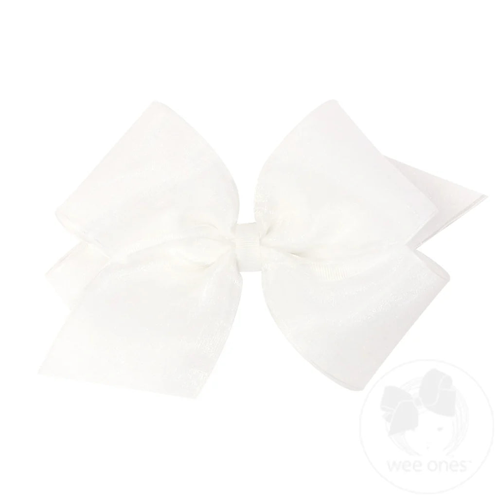 Wee Ones White Organza Overlay Grosgrain Bow - Born Childrens Boutique