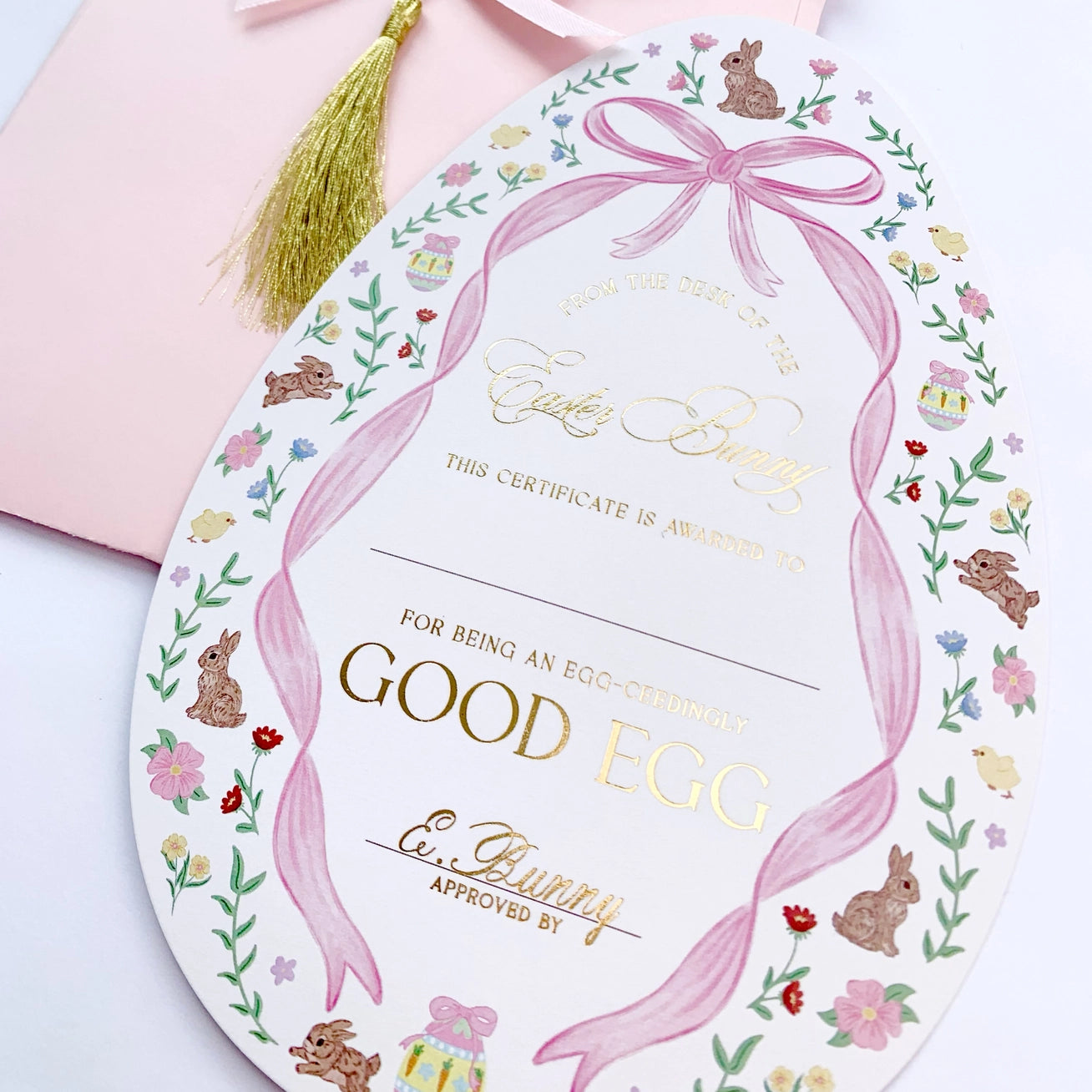 Easter Bunny Good Egg Certificate and Envelope Pink - Born Childrens Boutique