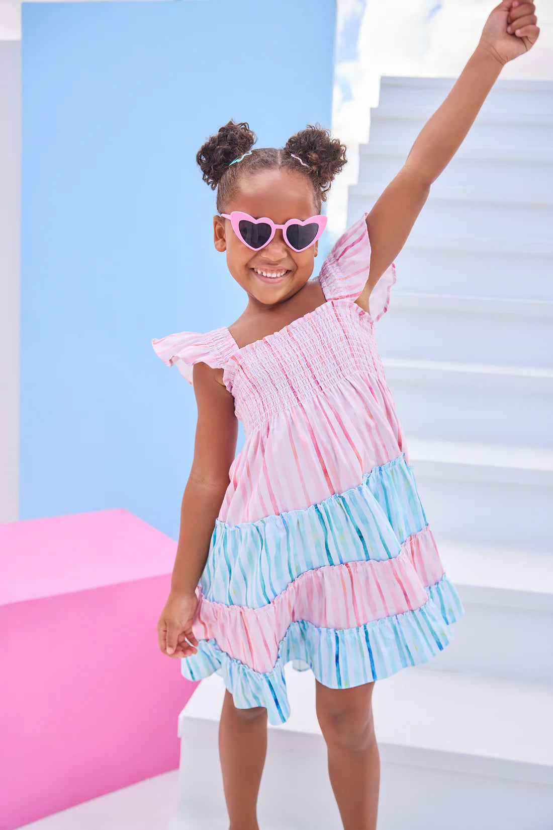Twirl Dress - Watercolor Multi Stripe - Born Childrens Boutique