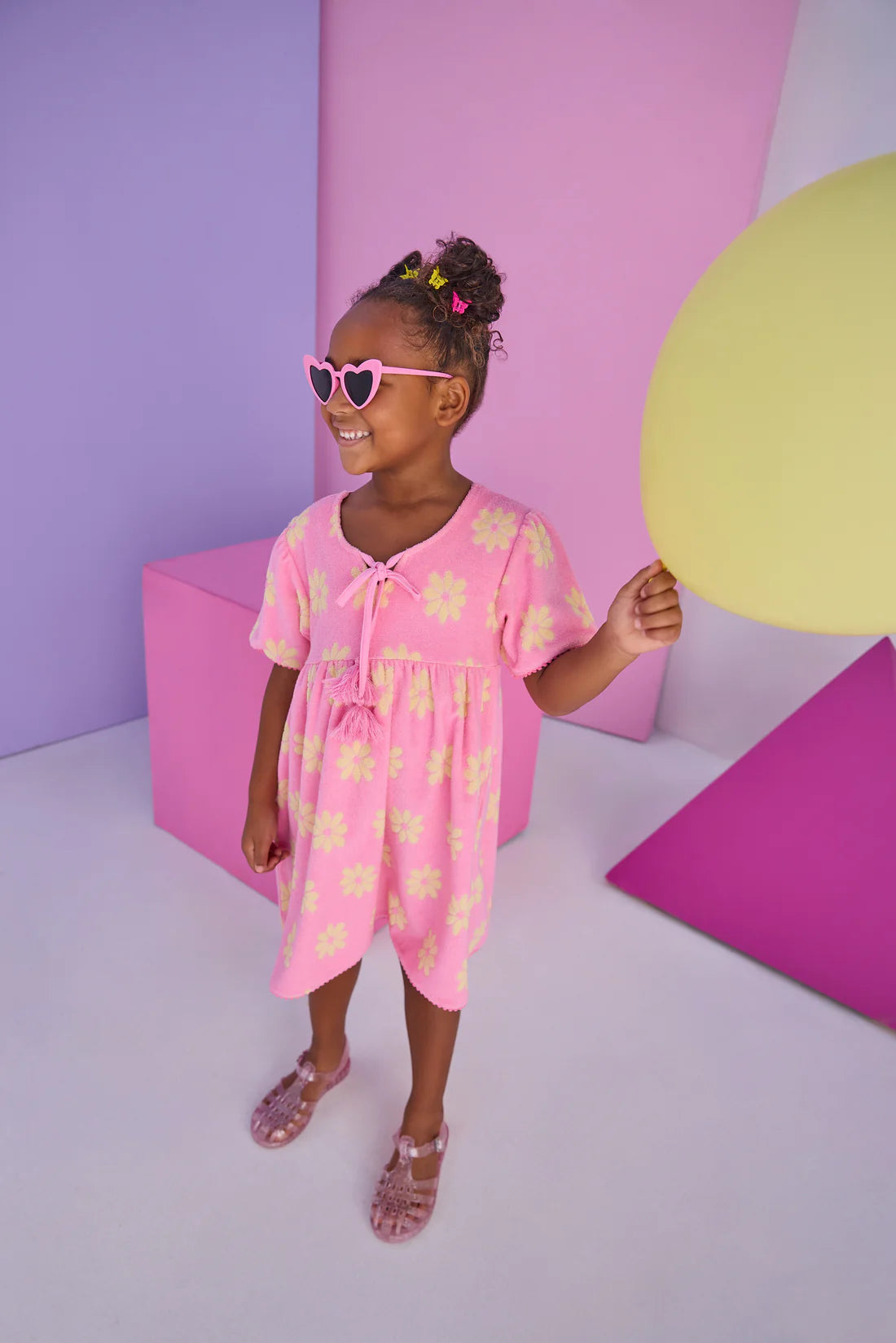 Riviera Dress - Pink Floral Terry - Born Childrens Boutique