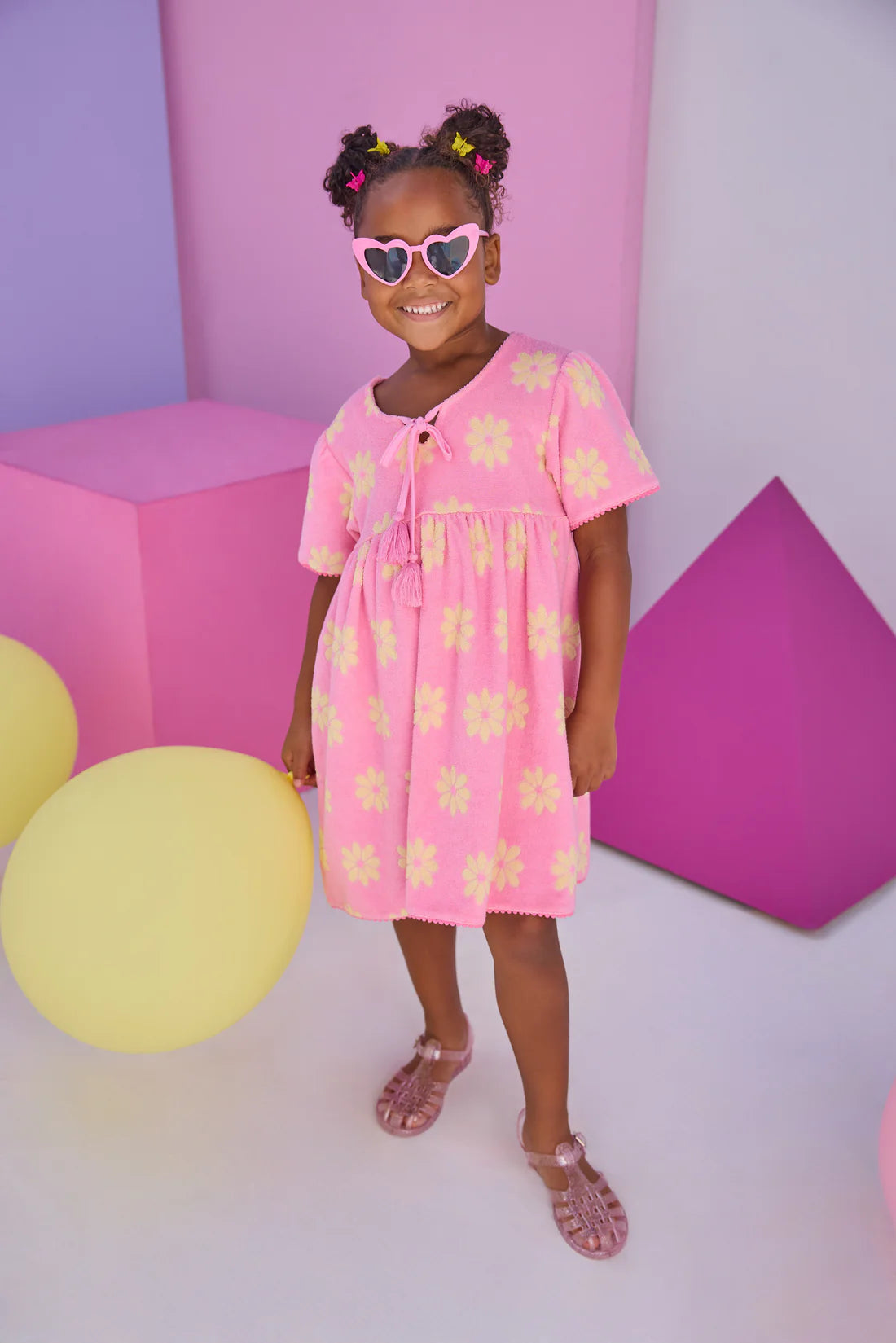 Riviera Dress - Pink Floral Terry - Born Childrens Boutique