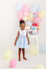 Brady Button In Dress Worth Avenue White With Buckhead Blue And Wand Embroidery - Born Childrens Boutique