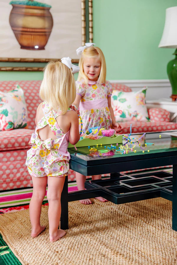 Betsy Bow Back Set - Boca Grande Begonia with Hamptons Hot Pink Pique Stripe - Born Childrens Boutique