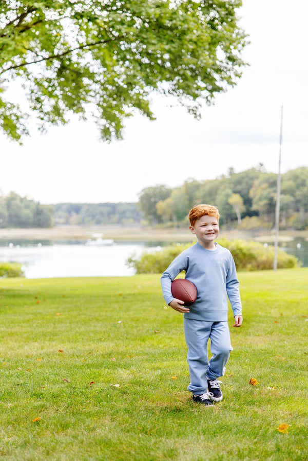 Gates Sweeney Sweatpant - Barrington Blue with Multicolor Stork - Born Childrens Boutique