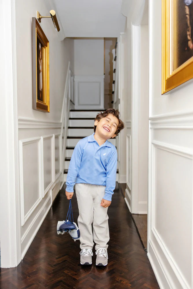 Long Sleeve Prim & Proper Polo Barbados Blue With Worth Avenue White Stork - Born Childrens Boutique