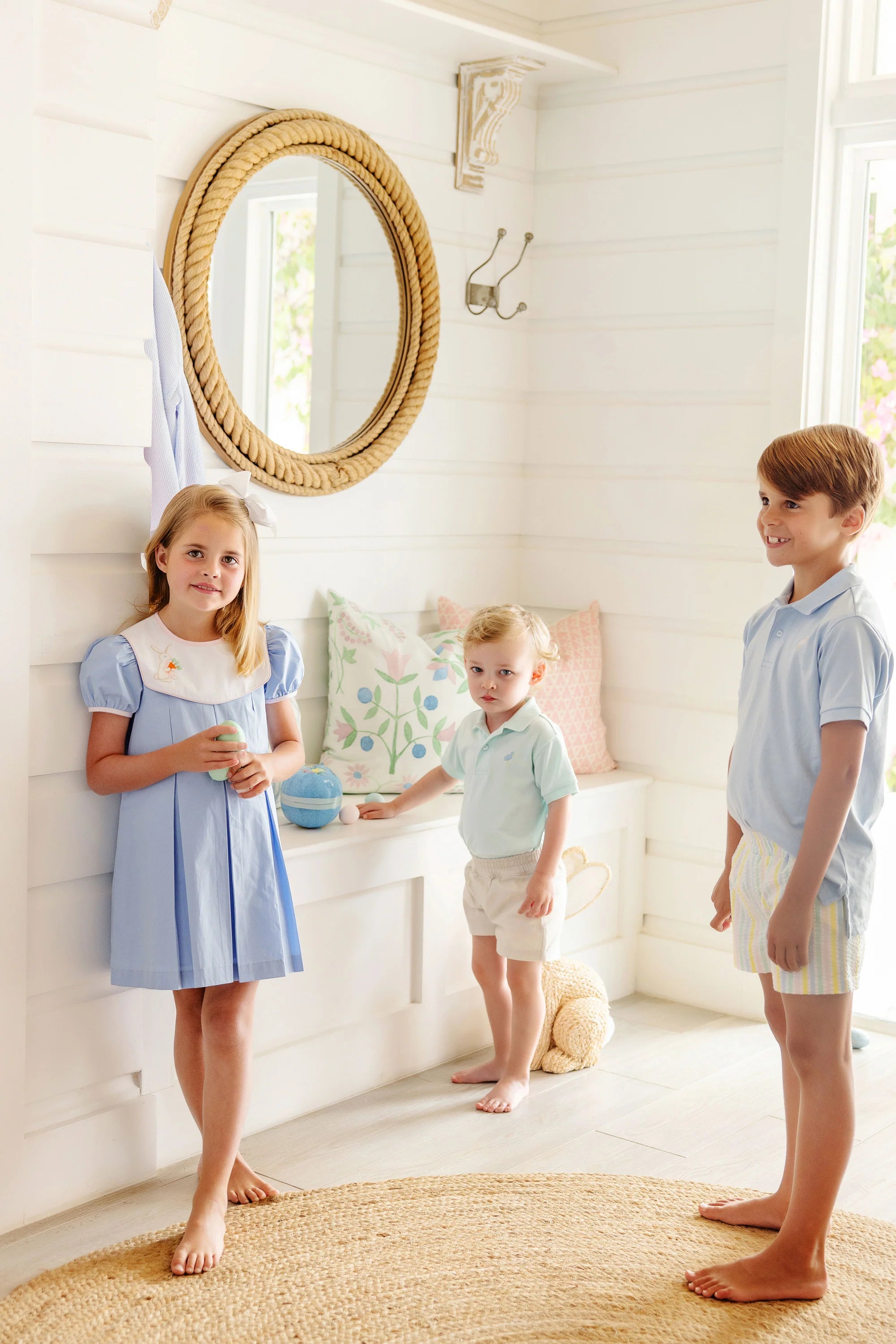 Sheffield Shorts Siesta Key Seersucker with Sea Island Seafoam Stork - Born Childrens Boutique