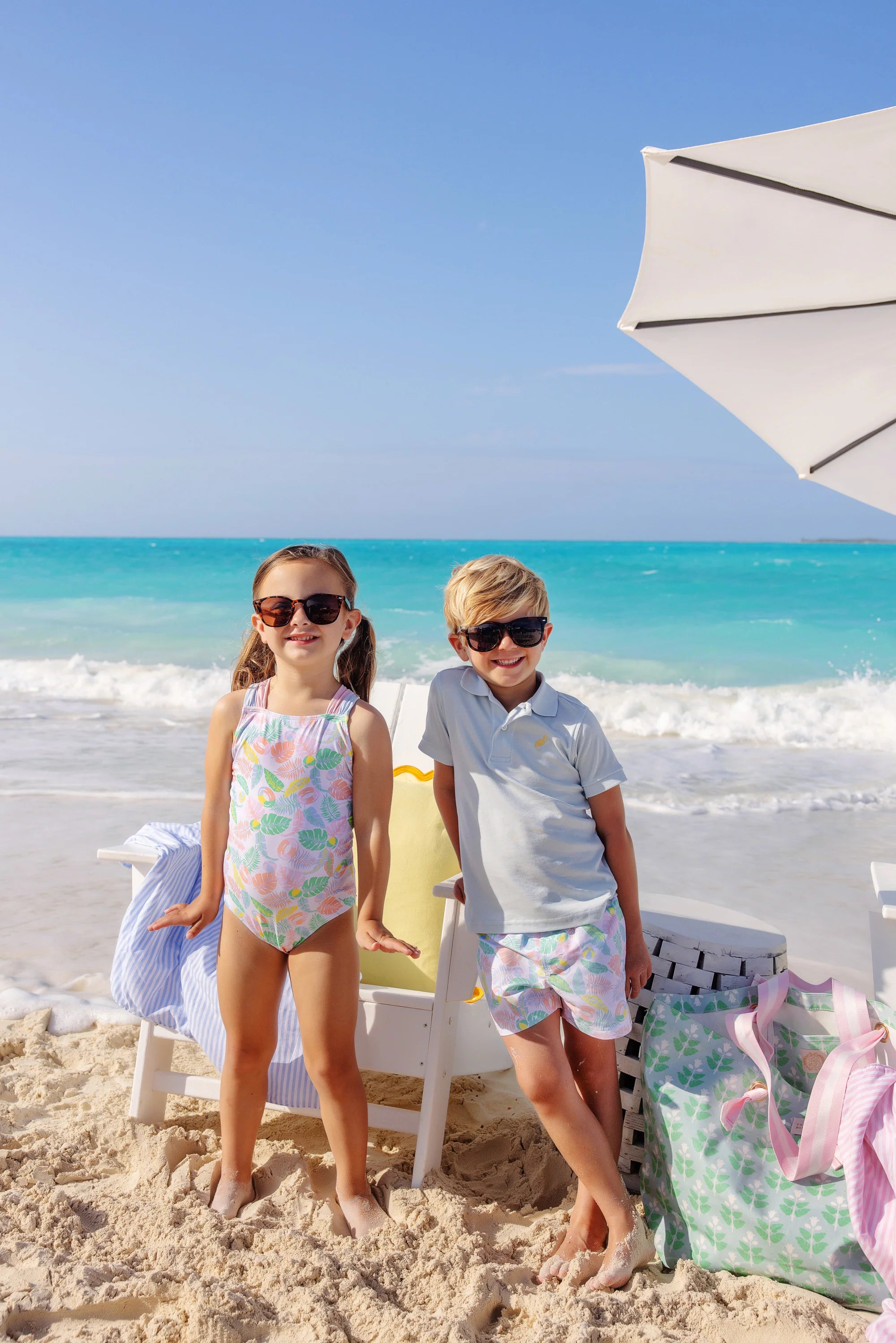 Seabrook Bathing Suit - Happy in Harbour Island with Palm Beach Pink & Buckhead Blue - Born Childrens Boutique