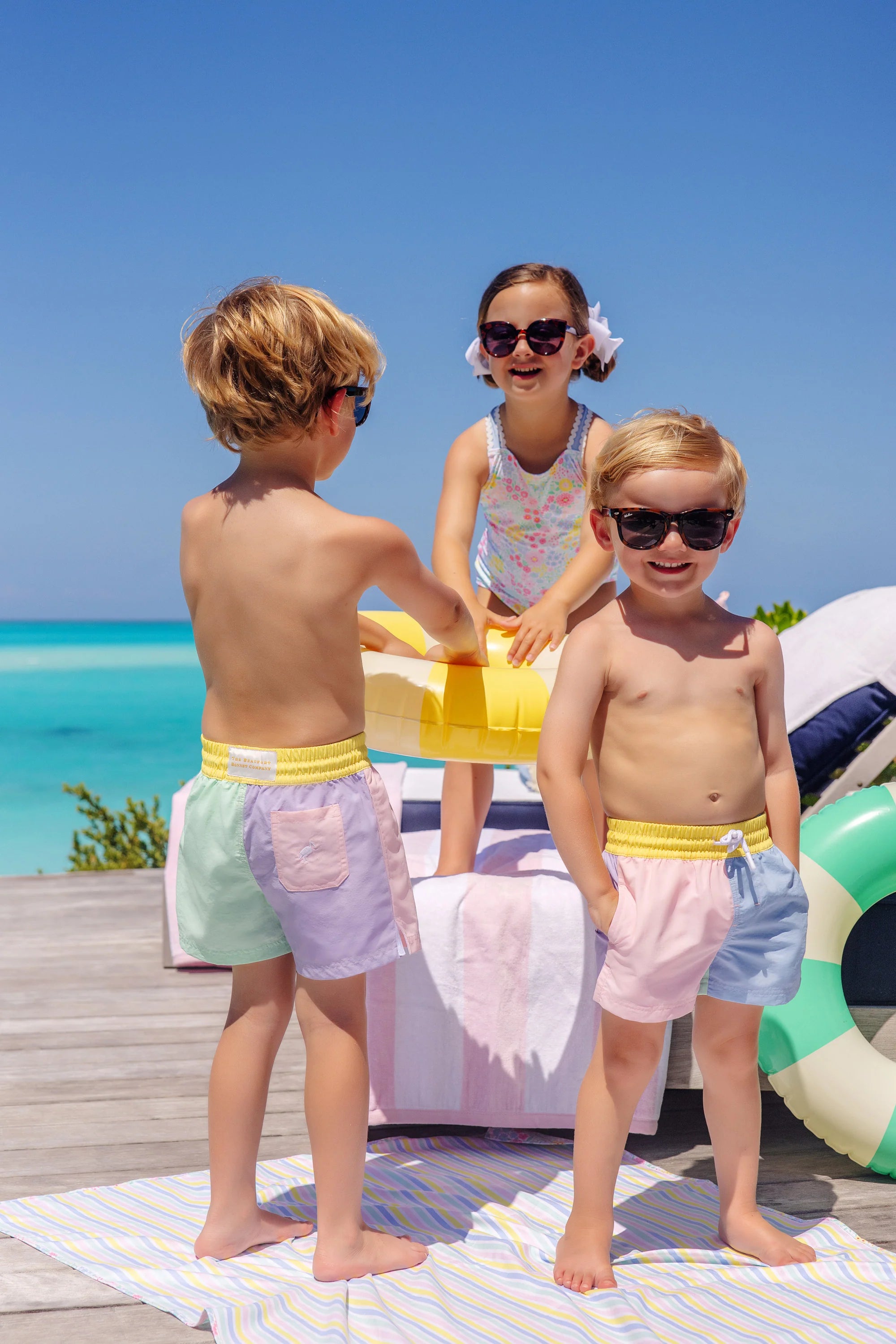 Taylor Bay Bathing Suit Merry Little Meadow with Beale Street Blue - Born Childrens Boutique