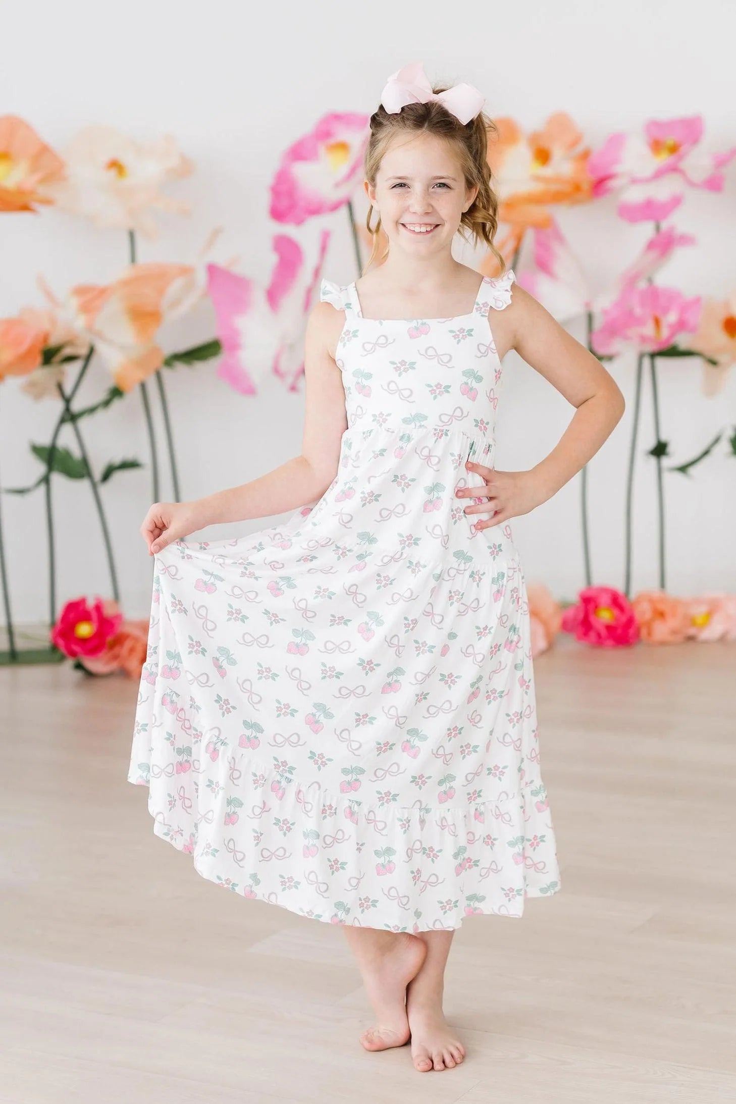 Berries & Bows Ruffle Maxi Dress - Born Childrens Boutique