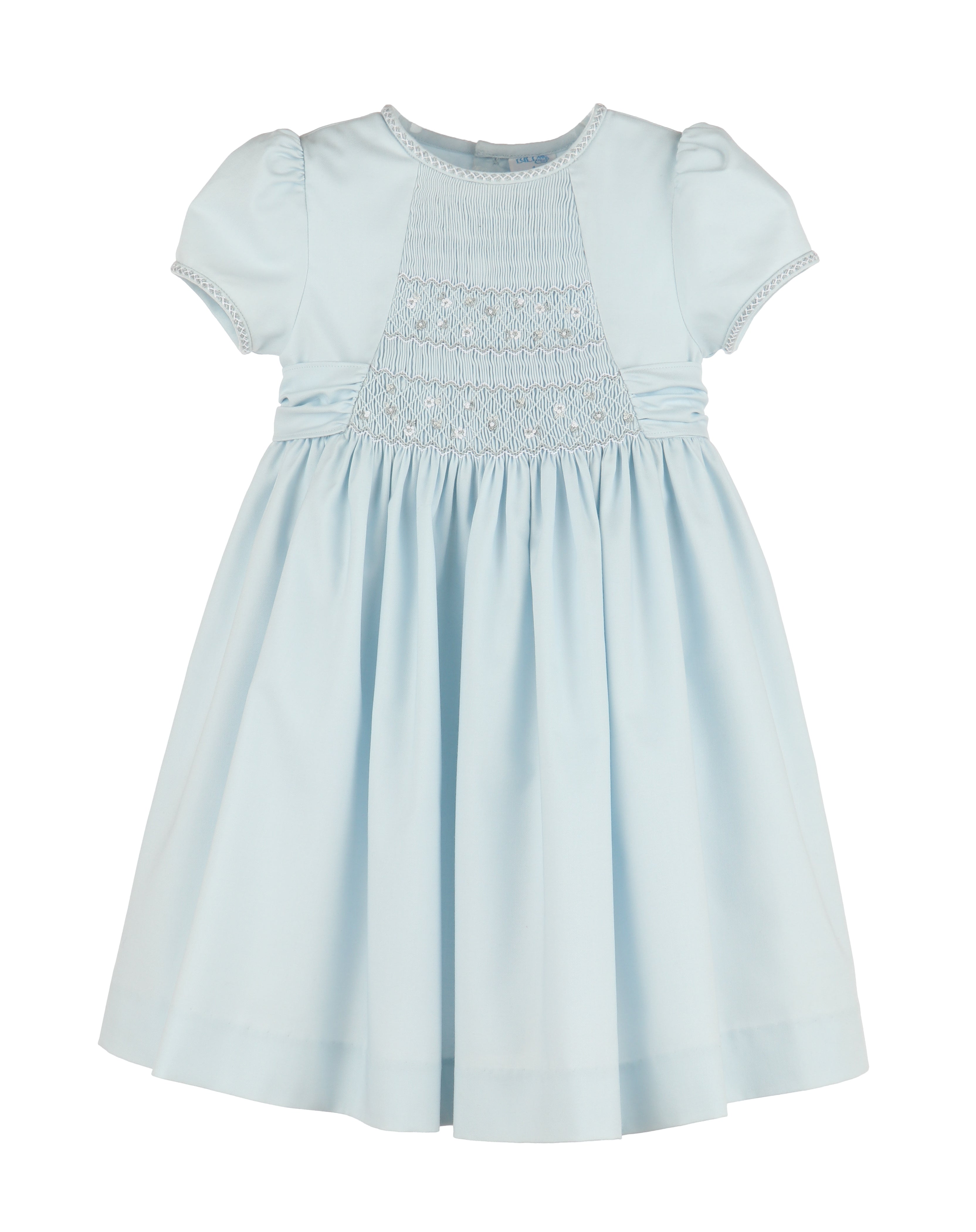 Silverstone Smocked Dress w/Sash, Blue - Born Childrens Boutique