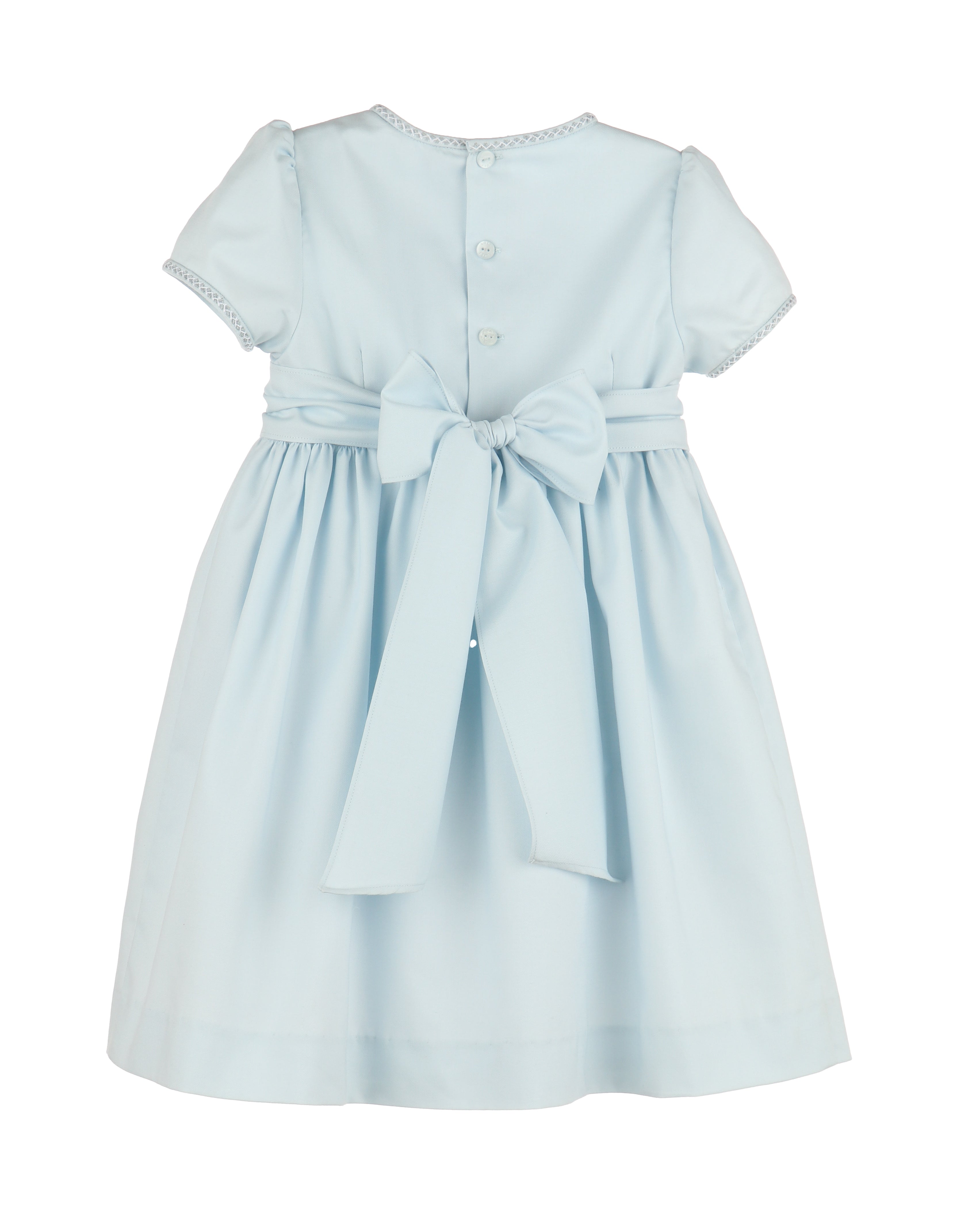 Silverstone Smocked Dress w/Sash, Blue - Born Childrens Boutique