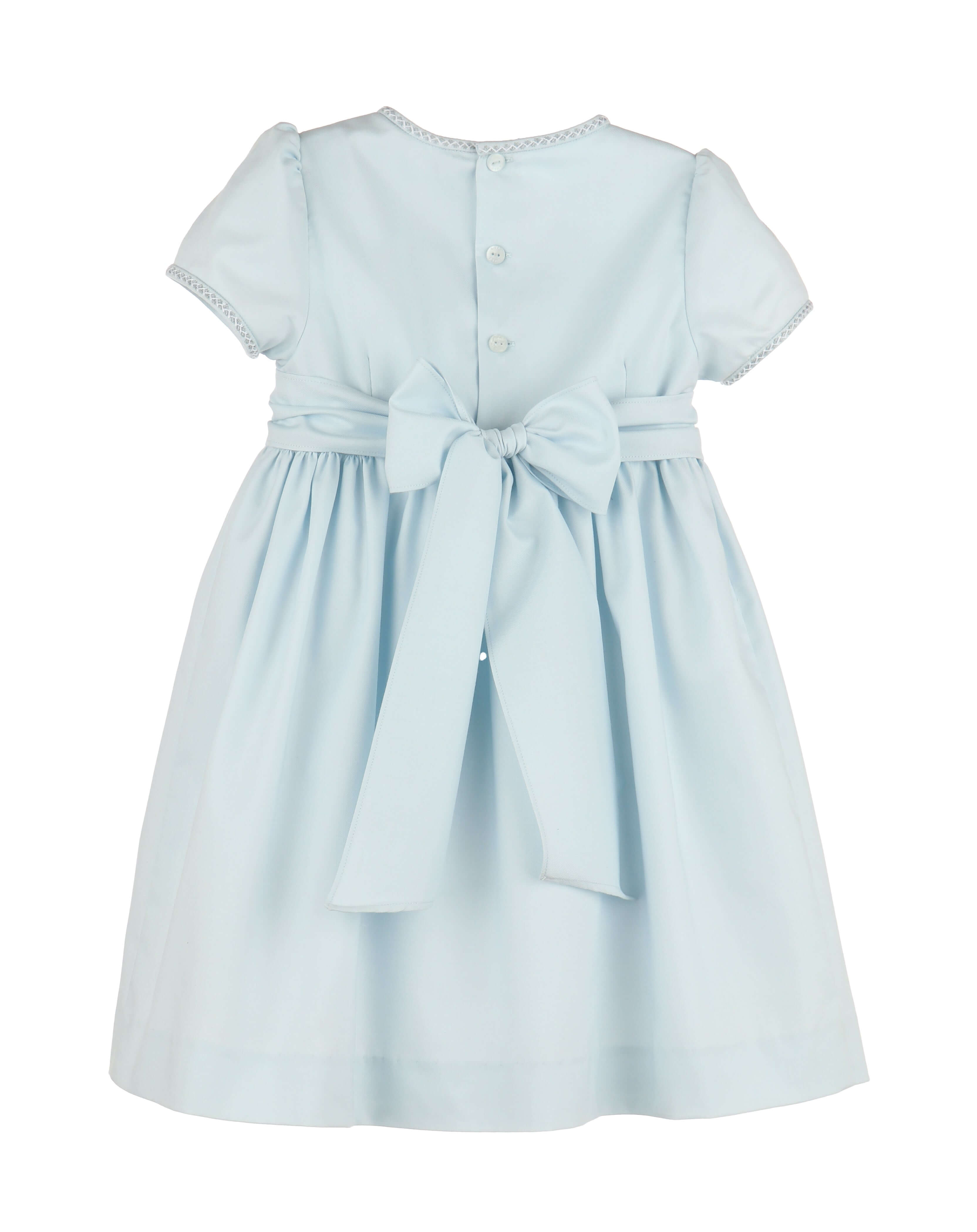 Silverstone Smocked Dress w/Sash, Blue - Born Childrens Boutique
