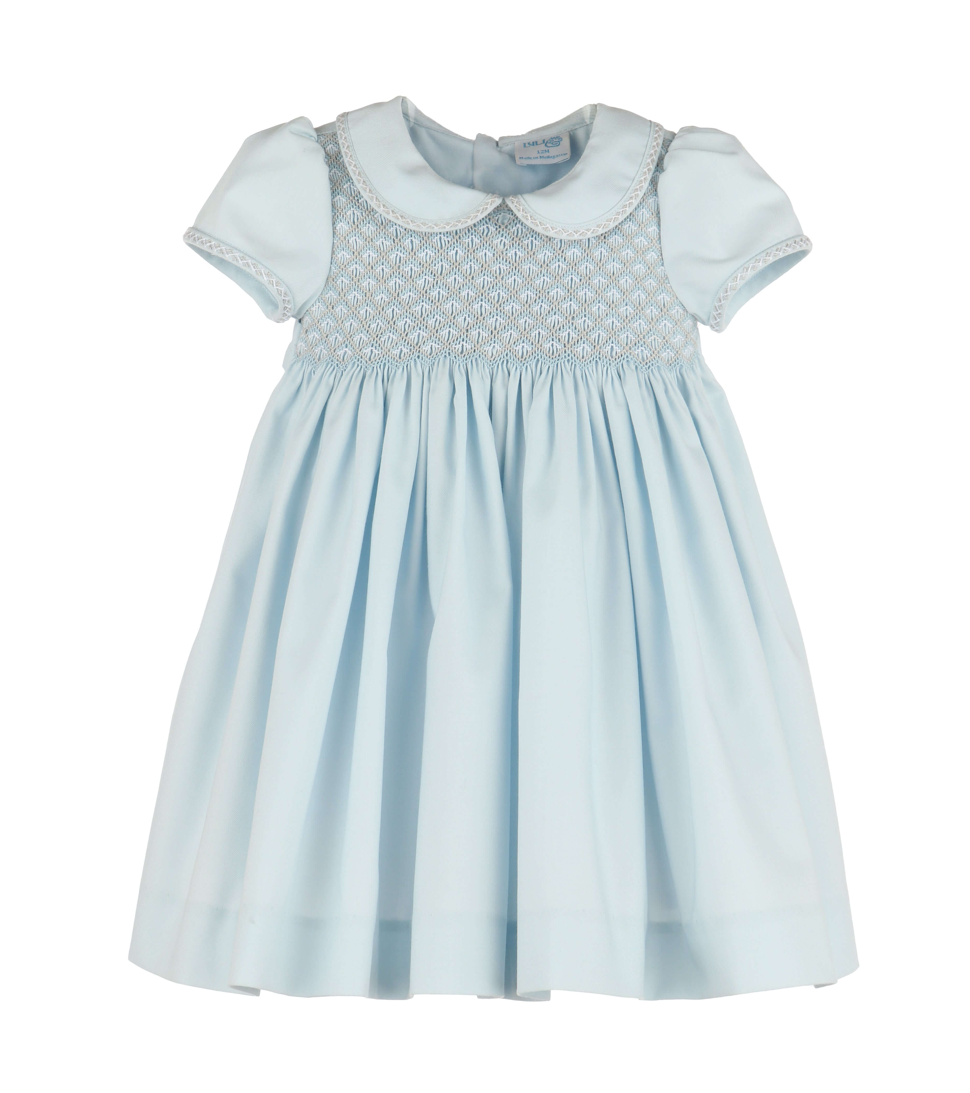 Smocked Checkered Dress Collar, Blue - Born Childrens Boutique