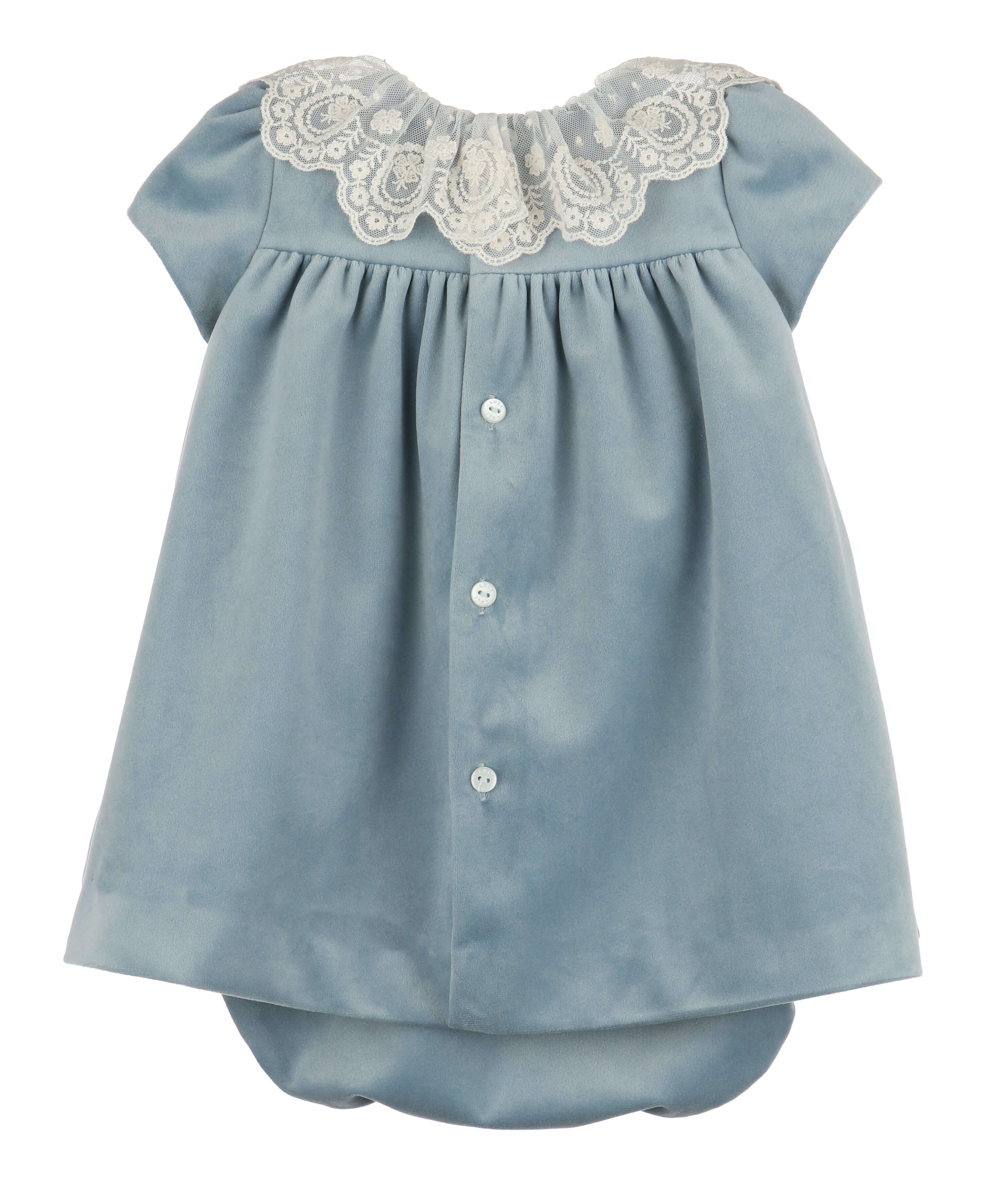 Deluxe Velvet Float Dress, Blue - Born Childrens Boutique